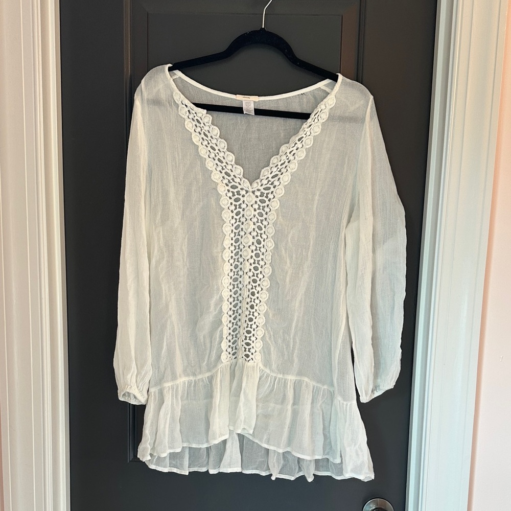 Eberjey‎ White Lace Accent Blouse
